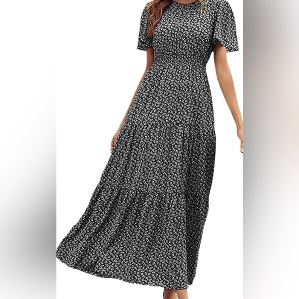 NWOT. Elegant Black Floral Maxi Dress